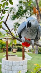 African grey parrot on tree