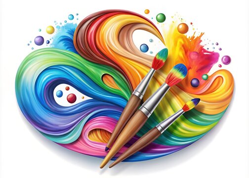 A colorful logo of a painter's palette with brushes and vibrant swirled paint, symbolizing creativity and artistic expression, set against a clean white background.