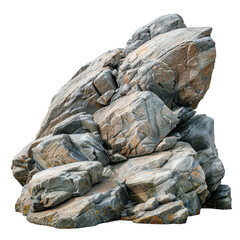 Large rock formation with a rough texture is isolated on a white background