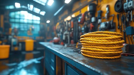 Coiled Electric Cables on a Workbench: Essential Tools for Electrical Projects