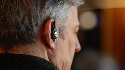 An individual with an invisible disability using a discreet assistive device, such as a hearing aid or portable oxygen