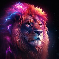 Naklejka premium Digital Lion with Glowing Light Effect Background