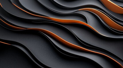 Obraz premium Abstract Black and Orange Wave Patterns - Modern 3D Rendered Background Design for Creative Projects