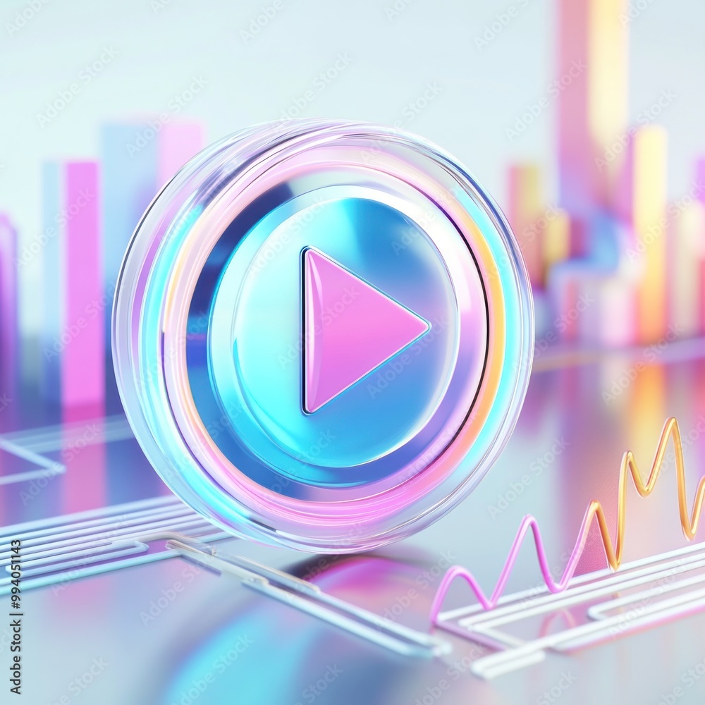 Wall mural a colorful, glossy play button symbolizing multimedia content and digital interaction.