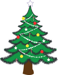 Christmas tree watercolor isolated on white background, Set of greenery Christmas pine tree watercolor vector