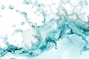 Vibrant turquoise water splashes against a white background, creating a refreshing and energetic essence perfect for enhancing digital environments
