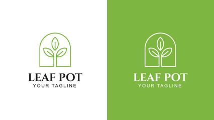Leaf pot logo template, green leaf logo design