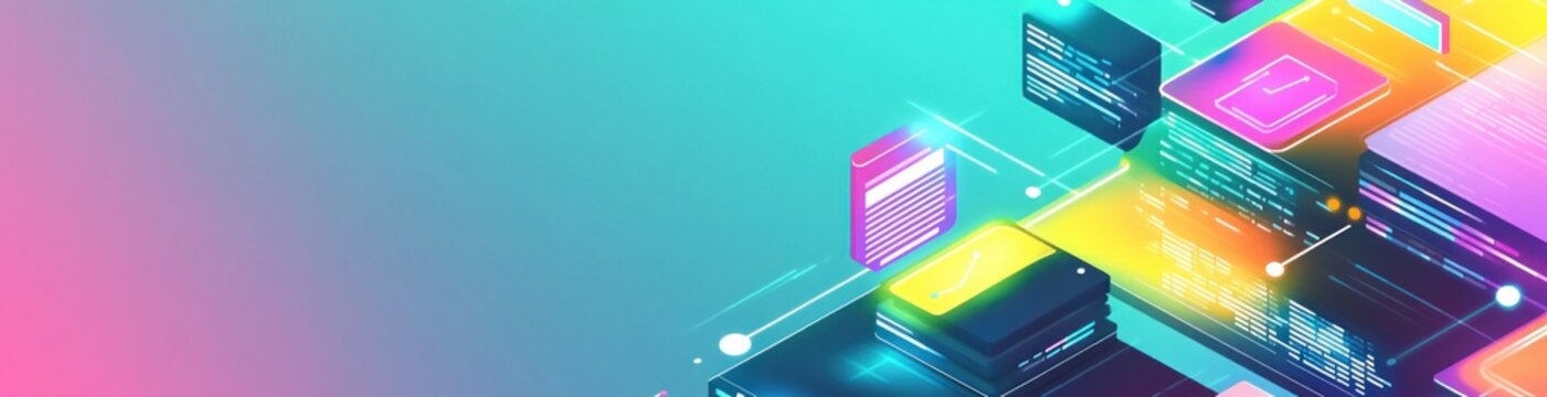 Abstract digital design featuring colorful data blocks and coding elements.