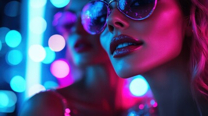 A vibrant nightclub scene with colorful lights and bokeh effect creating a dynamic and lively atmosphere, perfect for party and entertainment themes.
