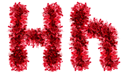 letter H made from New Year's tinsel, isolated Christmas tinsel, tinsel garland
