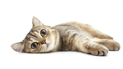 Obraz premium Relaxed Scottish Fold lying down, A Scottish Fold cat lying on its side