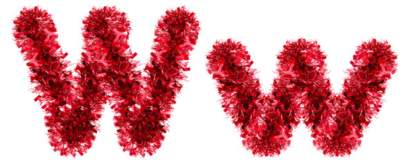 letter W made from New Year's tinsel, isolated Christmas tinsel, tinsel garland