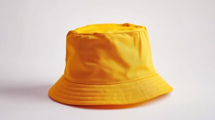 Fototapeta premium Simple yellow bucket hat isolated on a plain white background, minimalistic mockup for design or branding.