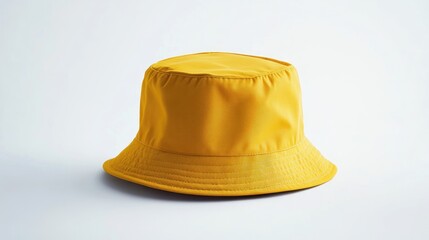 Fototapeta premium Simple yellow bucket hat isolated on a plain white background, minimalistic mockup for design or branding.