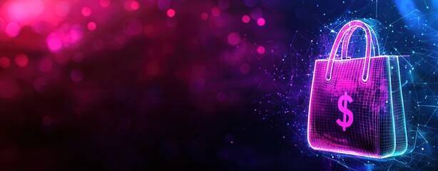 Stylish shopping bag with dollar sign on vibrant digital background.