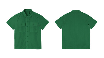 Green short sleeve shirt mockup front and back isolated on white