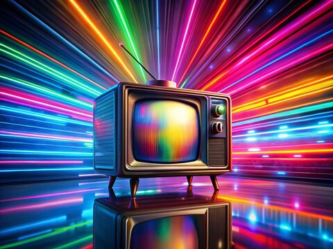 Dynamic TV Switch Off Effect with Colorful Light Trails and Digital Glitches for Visual Impact