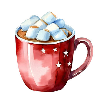 red mug hot chocolate with marshmallows clip art preview