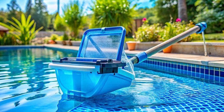 Efficient Pool Skimmer for Cleaning Debris and Maintaining Clear Water in Backyard Swimming Pools