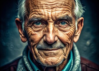 Obraz premium Elderly man with visible wrinkles and expression lines, showcasing the beauty of aging and wisdom