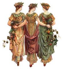 Fototapeta premium PNG Vintage women floral dresses