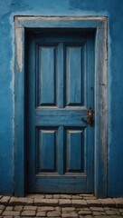 Bright blue door slightly ajar revealing interior