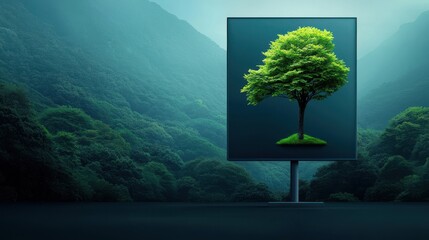 Green Tree in Screen with Forest Background