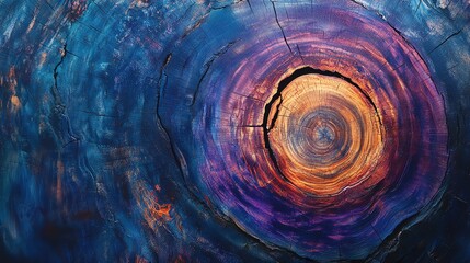 Vibrant close-up of tree rings showcasing rich textures and colors, depicting nature's intricate patterns and beauty.