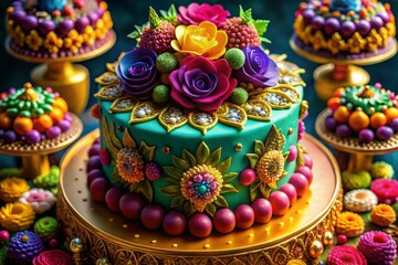 Fototapeta premium Elegant and Exquisite Luxury Cake Design with Intricate Decorations and Rich Colors for Celebrations