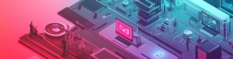 A vibrant digital landscape showcasing futuristic technology and interactive elements.