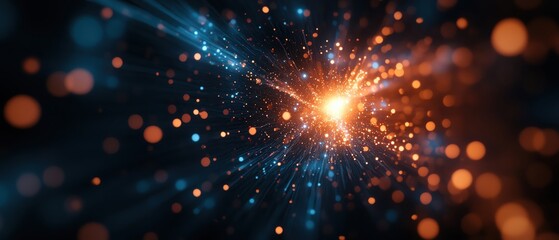 Naklejka premium Vibrant explosion of light and color, showcasing dynamic energy and captivating visual effects, perfect for digital art or technology themes.