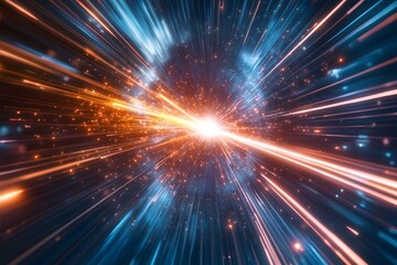 Naklejka premium Powerful Laser Beam Initiating Nuclear Fusion Reaction with Bursts of Luminous Plasma