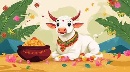 Happy Pongal Holiday of Tamil Nadu South India.illustration