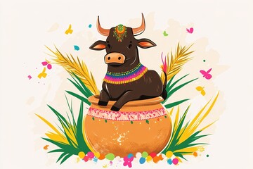 Naklejka premium Happy Pongal Holiday of Tamil Nadu South India.illustration