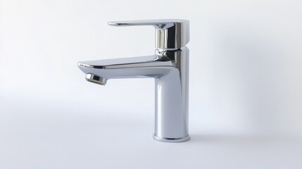 A single-lever bathroom faucet made of metal. The spout is short and the background is white.