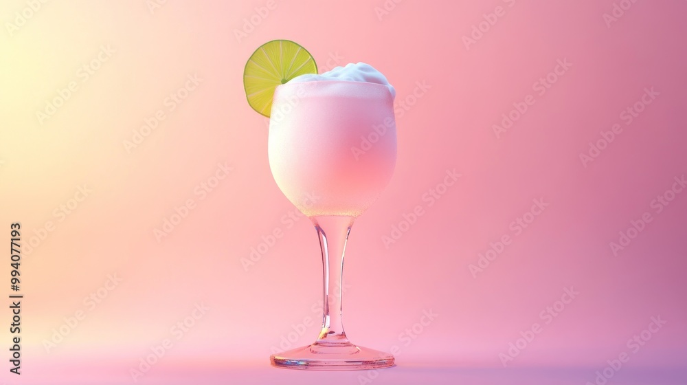 Sticker A refreshing pink drink garnished with a lime slice in an elegant glass.