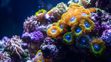 Obraz premium Vibrant coral reef with colorful Zoanthids and intricate marine life.