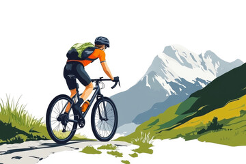Fototapeta premium A cyclist riding through a scenic mountain path, isolated on transparent background, PNG file