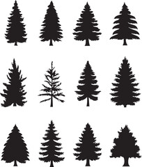 Fototapeta premium A bundle of minimalist pine tree silhouette vector, Pine tree vector silhouette. 