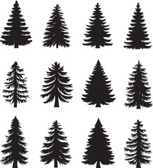 Obraz premium A bundle of minimalist pine tree silhouette vector, Pine tree vector silhouette. 