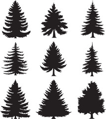 Obraz premium A bundle of minimalist pine tree silhouette vector, Pine tree vector silhouette. 