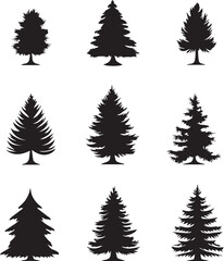 Obraz premium A bundle of minimalist pine tree silhouette vector, Pine tree vector silhouette. 