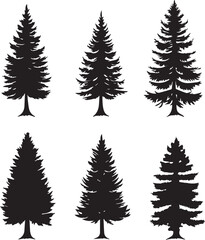 Obraz premium A bundle of minimalist pine tree silhouette vector, Pine tree vector silhouette. 