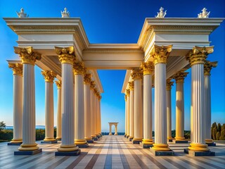 Fototapeta premium Elegant architectural design showcasing two columns with intricate details against a clear blue sky