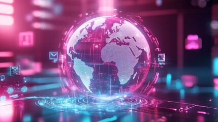 Obraz premium A digital globe with a futuristic design, highlighting global connectivity and technology.