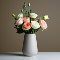 Fototapeta premium Beautiful Peach and White Roses in a Vase