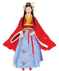 Chinese girl in national costume cartoon shape vector design