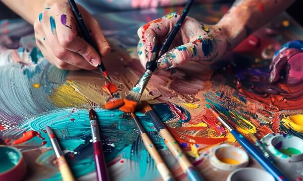 A painting with a lot of colors and paintbrushes Video