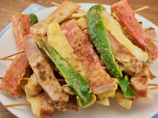 햄, 채소, 버섯, 게살 꼬치구이, 한국음식