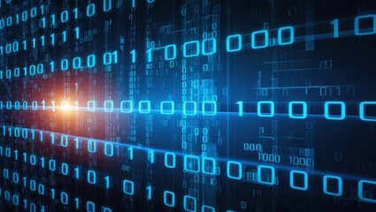 Futuristic digital binary code environment showcasing technology and data flow, ideal for tech, programming, and digital communications themes.